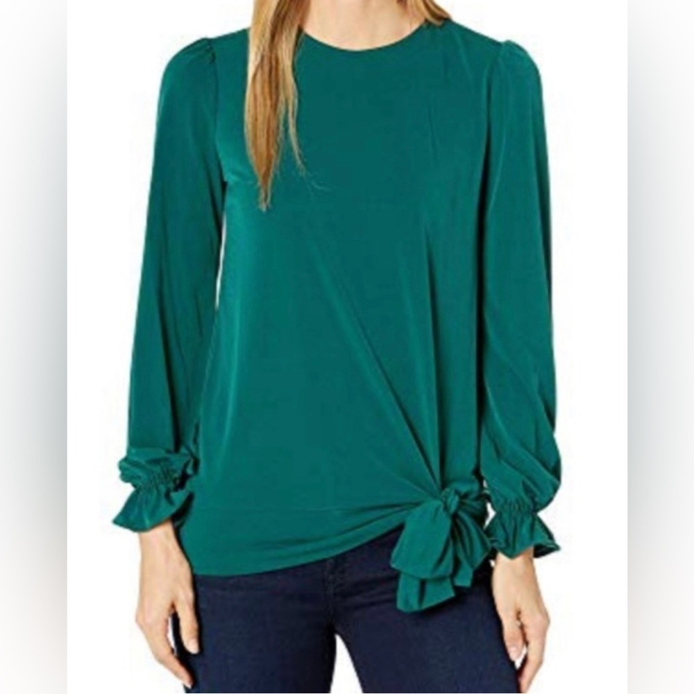 Michael Michael Kors Women's Tie-Front Ruffle-Sleeve Top, Dark Emerald Size S